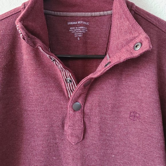 Banana Republic 1/4 Snap Cotton Blend Sweater Maroon Men's Size S - Picture 3 of 10